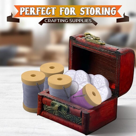 Small Wooden Treasure Chest Box with Lid Decorative Mini Jewelry Storage Box - Picture 7 of 10